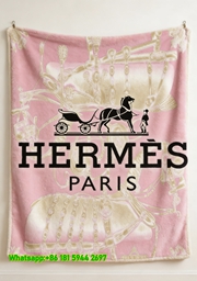 Luxury Pink Hermès Style Saddle Print Flannel Throw Blanketed IMG_5203